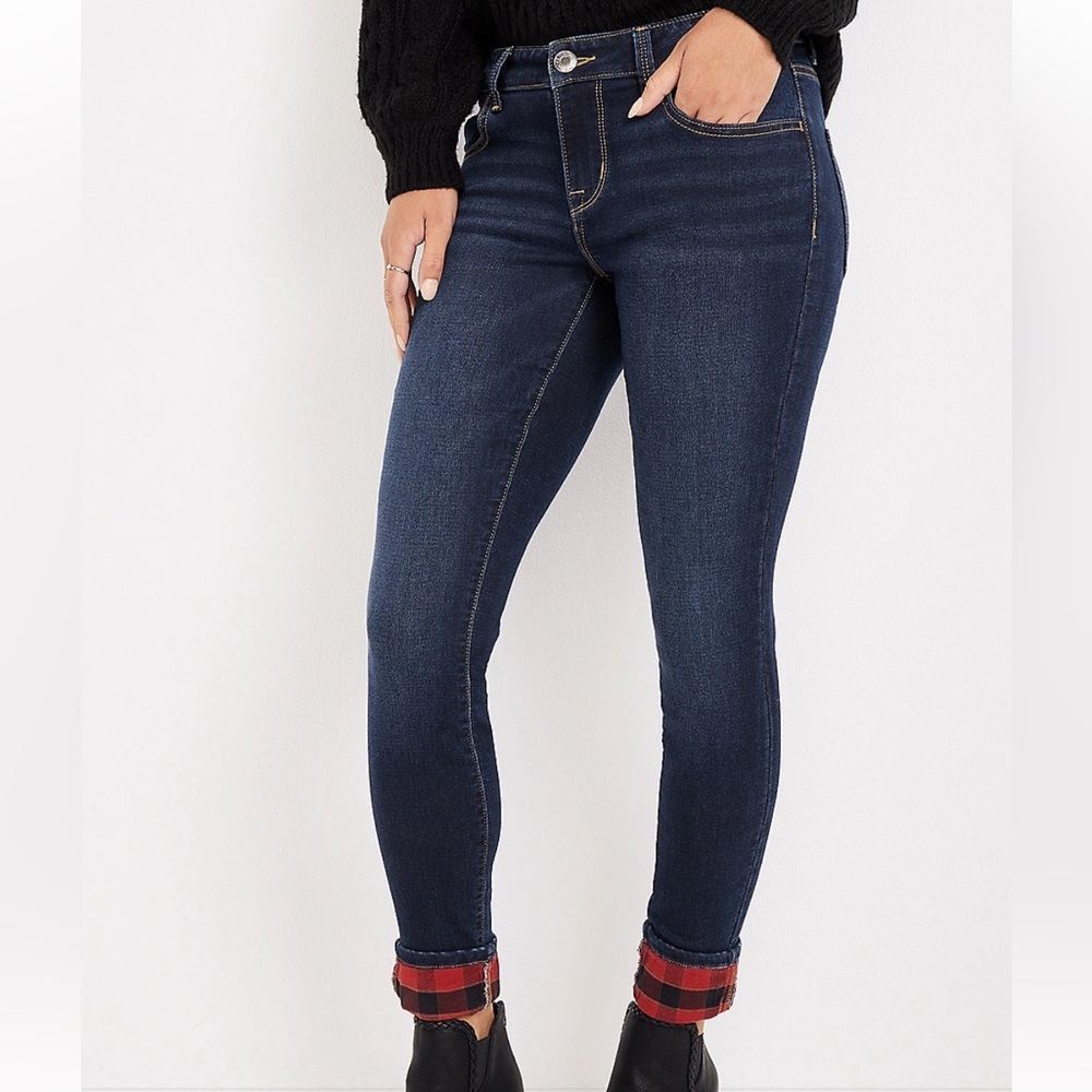 Maurice’s M Jeans with plaid ankle fold design
